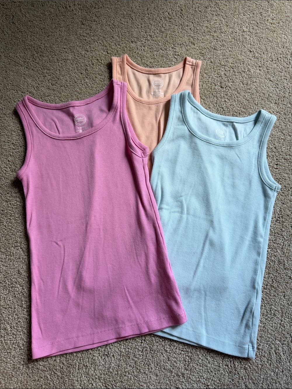 Girls' Ribbed Tank Tops - Pink, Peach, Light Blue Size Small